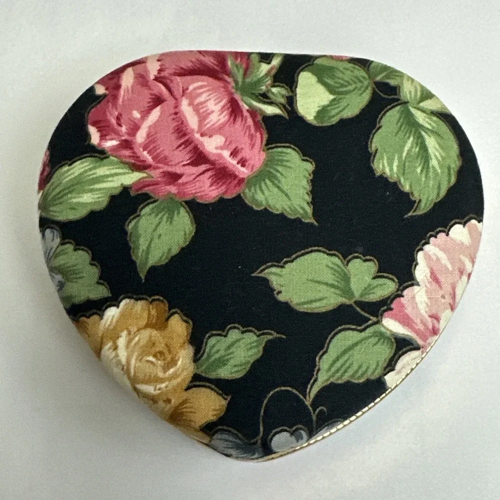VTG Cloth Covered Heart Shape Hard Case Travel Jewelry Box w/Pouch 4.5